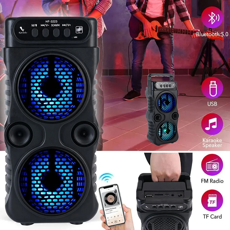 Alto-falante portátil sem fio ao ar livre, Dual 3 Polegadas, Música Estéreo, Baixo Subwoofer, Fonte de Alimentação USB, Dancing Party, Família, Karaoke Alto-falante portátil sem fio ao ar livre, Dual 3 Polegadas, Música Estéreo, Baixo Subwoofer, Fonte de Alimentação USB, Dancing Party, Família, Karaoke