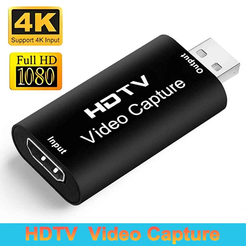 Placa de Captura de Áudio e Vídeo USB 4K 1080P Compatível com HDMI para USB 2.0, Gravação de Câmeras DSLR, Filmadoras e Câmeras de Ação para Jogos, Streaming e Ensino