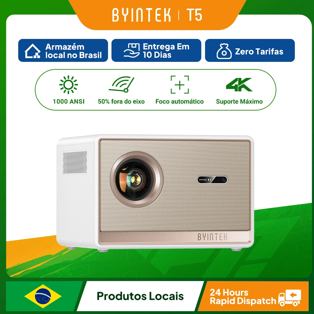 BYINTEK Projetor T5 4K Full HD 1080P Projetor Home Theater WiFi Android Samrt TV Cinema 1000Ansi Foco Automático T5 Max Projetor