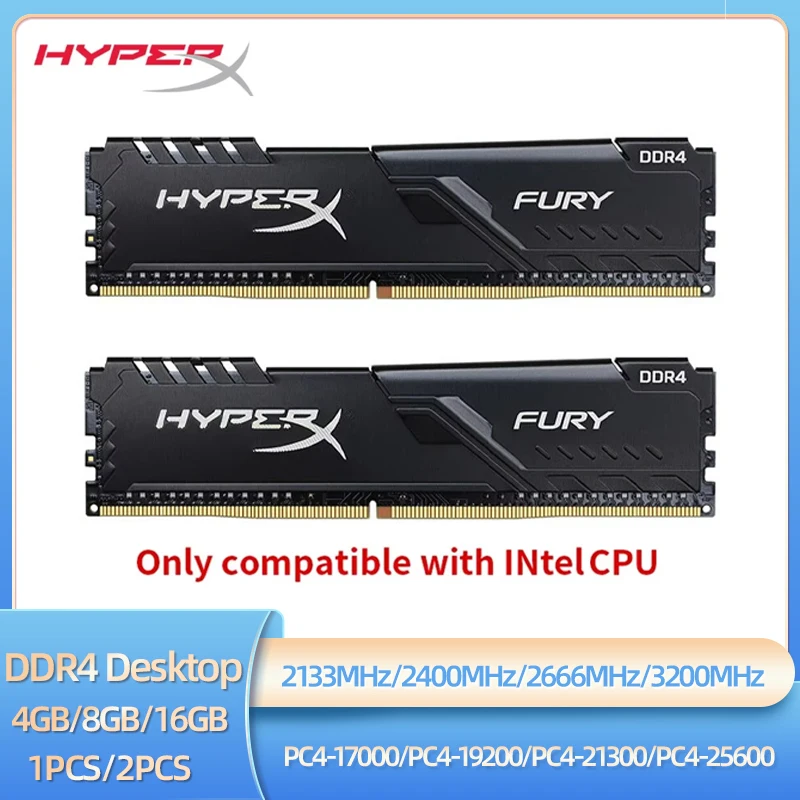 HyperX Fury Memoria DDR4 8GB 16GB 4GB RAM 3200 2666 2400 2133MHz Desktop RAM 1.2V DIMM PC-21300 PC-25600