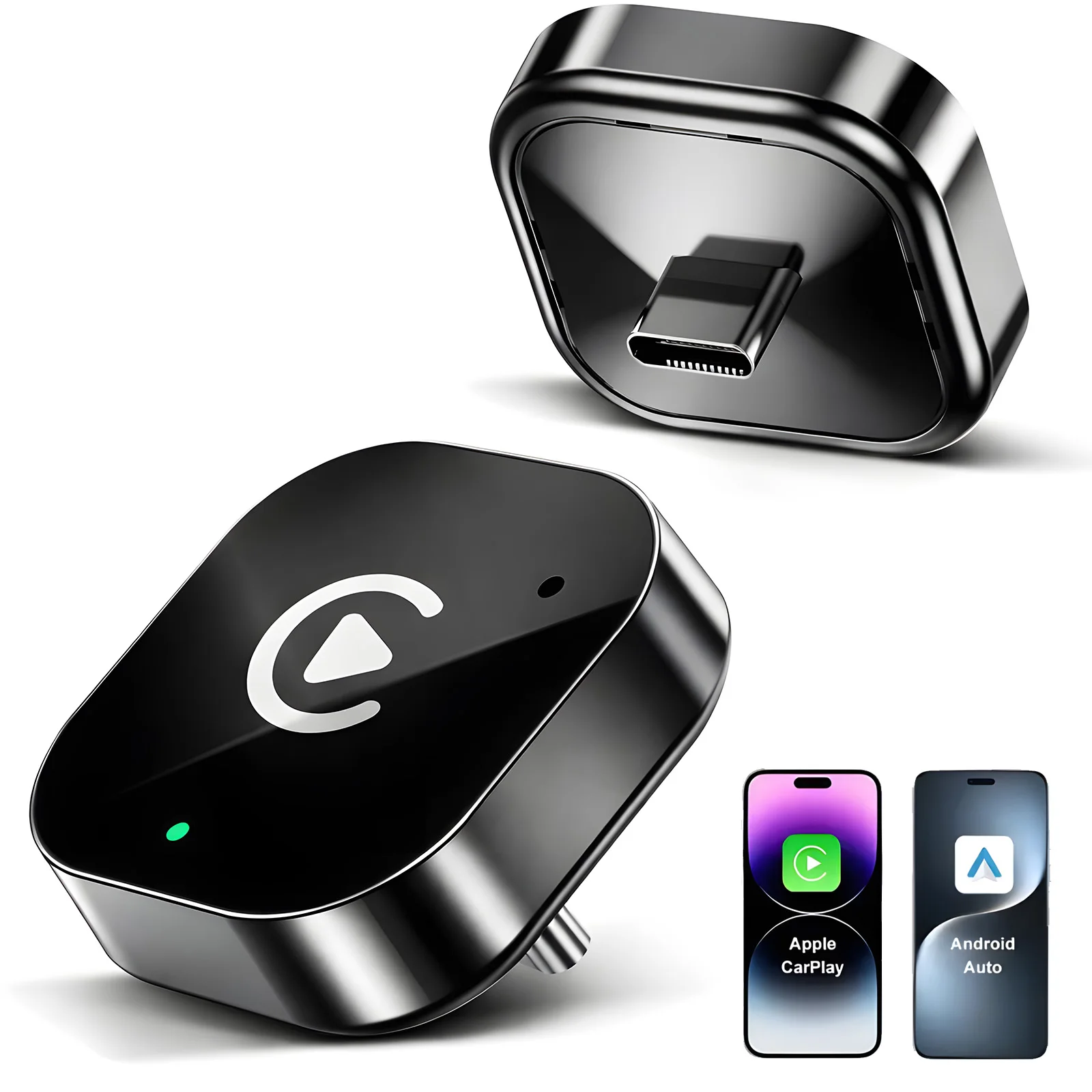 Adaptador USB C Atualizado 2-em-1 para CarPlay e Android Auto, Plug & Play, Compatível com Smartphones iPhone e Android.