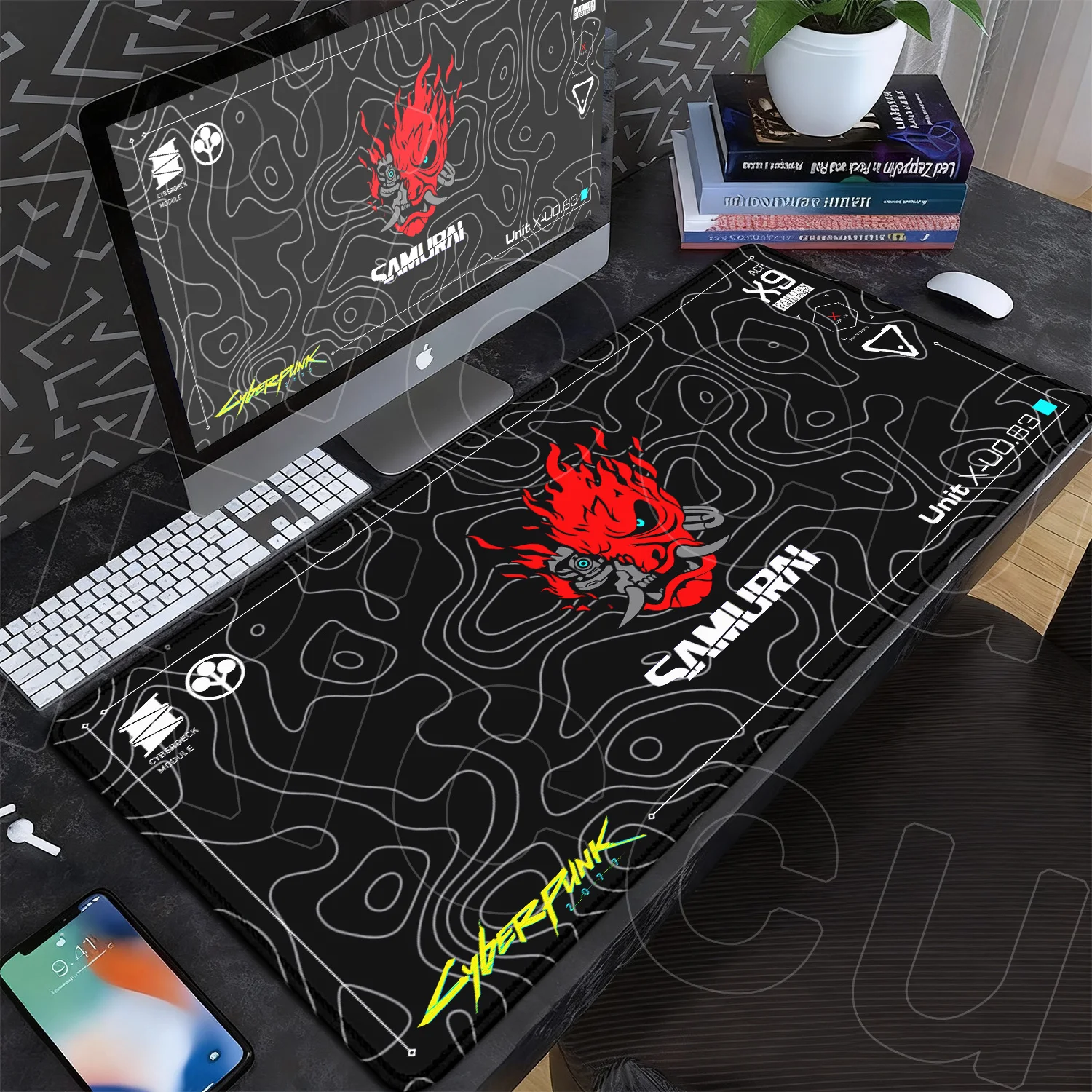 Mousepad Gamer Preto XXL de Borracha Antiderrapante para Escritório, Estilo Anime Girl C-Cyberpunks, Acessórios para Teclado de PC