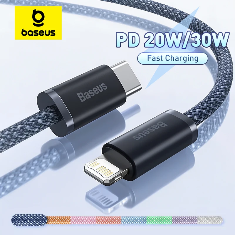 Cabo USB C Baseus para iPhone 14 13 12 11 Pro Max XS, Cabo de Carregamento Rápido de 20W 30W Tipo C para Lightning, Cabo de Dados para iPad e Macbook