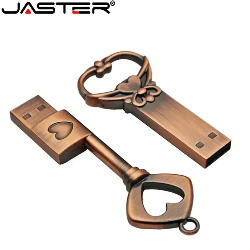 Jaster cobre amor em forma de coração chave usb flash drive pen drive 4gb 16gb 32gb 64gb chaves de metal memória vara presente de casamento