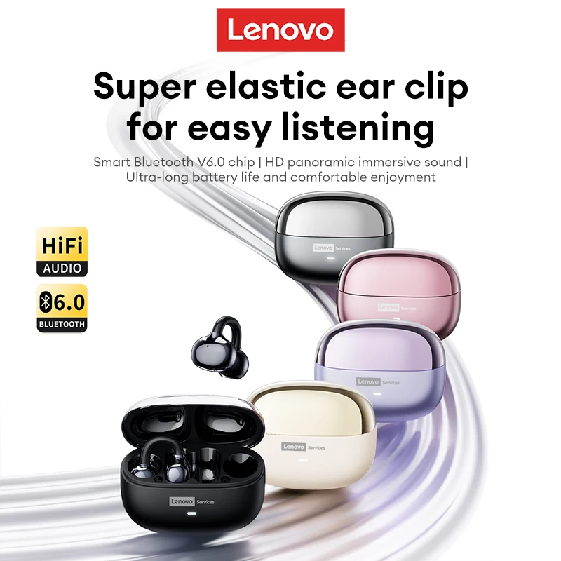Fones de Ouvido Sem Fio Lenovo LE302 OWS com Clip para Ouvido, Baixa Latência, Chamada HD, Bluetooth, Música HiFi, Esportivos e Modernos Fones de Ouvido Sem Fio Lenovo LE302 OWS com Clip para Ouvido, Baixa Latência, Chamada HD, Bluetooth, Música HiFi, Esportivos e Modernos