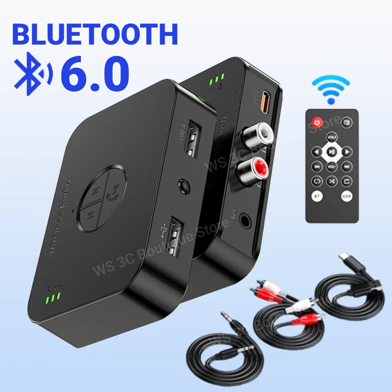 Receptor de áudio bluetooth 6.0 rca 3.5mm aux usb adaptador sem fio com suporte de microfone u-disc play com controle remoto para kit carro