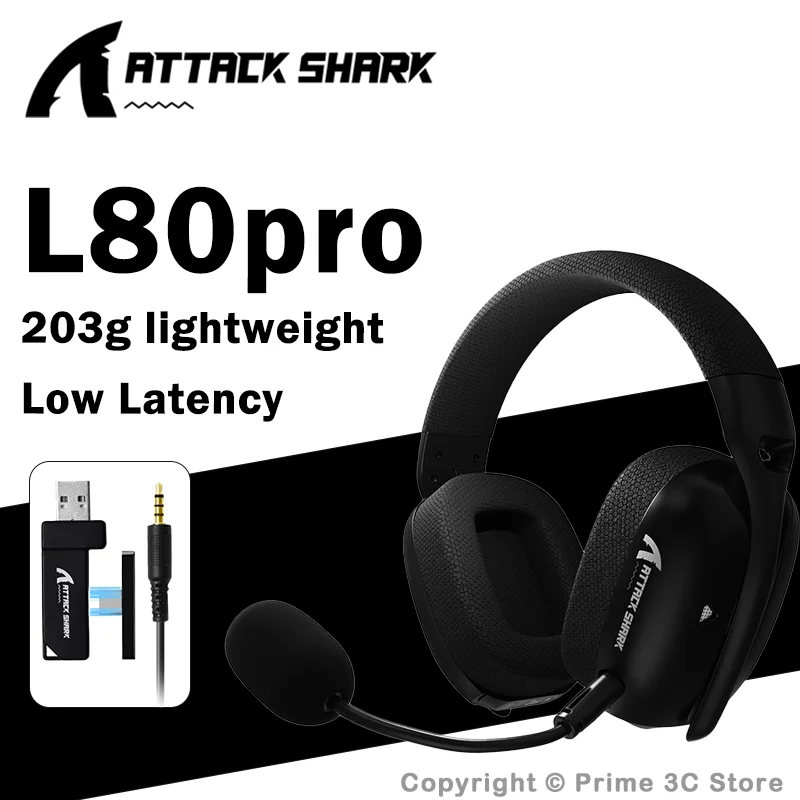 ATTACK SHARK L80PRO Fone de ouvido sem fio para jogos de baixa latência Tri-Mode Bluetooth Ultra-leve 40mm Drivers Fone de ouvido para PC PS5 Switch