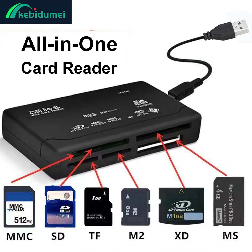 Leitor de cartão de memória tudo em um 480Mbps USB leitor de cartão externo SD SDHC MMC M2 MS XD CF TF Adaptador de leitor para câmera digital MP3 Leitor de cartão de memória tudo em um 480Mbps USB leitor de cartão externo SD SDHC MMC M2 MS XD CF TF Adaptador de leitor para câmera digital MP3