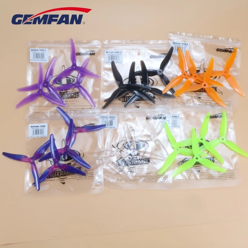 2 pares/4 unidades de hélices Gemfan 51433 de 5 polegadas, com 3 pás, para motor sem escovas, hélices CW CCW para drones de corrida FPV.
