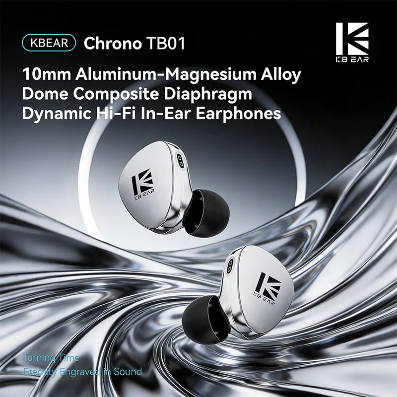 Fones de ouvido intra-auriculares KBEAR TB01 Chrono HiFi com driver dinâmico de liga de magnésio de 10mm, IEM de liga de zinco para músicos, gamers e audiophiles.