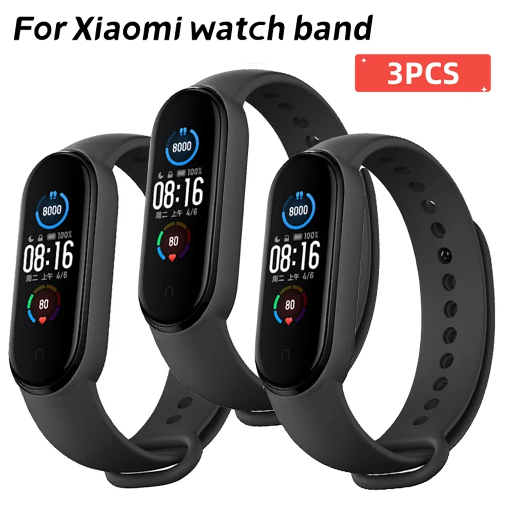 3 pçs pulseira para mi banda 7 6 4 5 3 pulseira xiaomi mi banda cinta silicone esporte substituição pulseira acessórios smartwatch