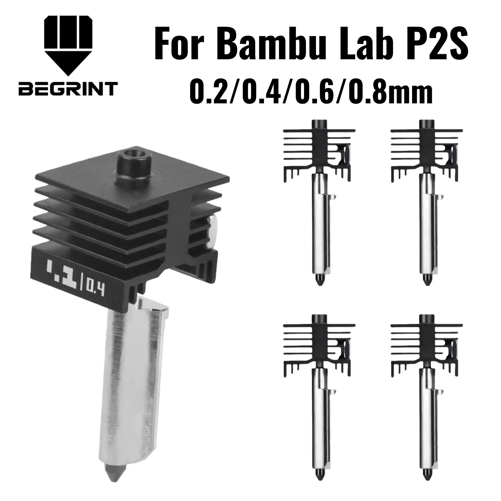 Kit de Hotend Aprimorado para Bambu Lab P2S, Bico de Aço Temperado 0,2/0,4/0,6/0,8mm, Substituição do Hot End da Cabeça de Impressão da Impressora 3D Bambulab P2S