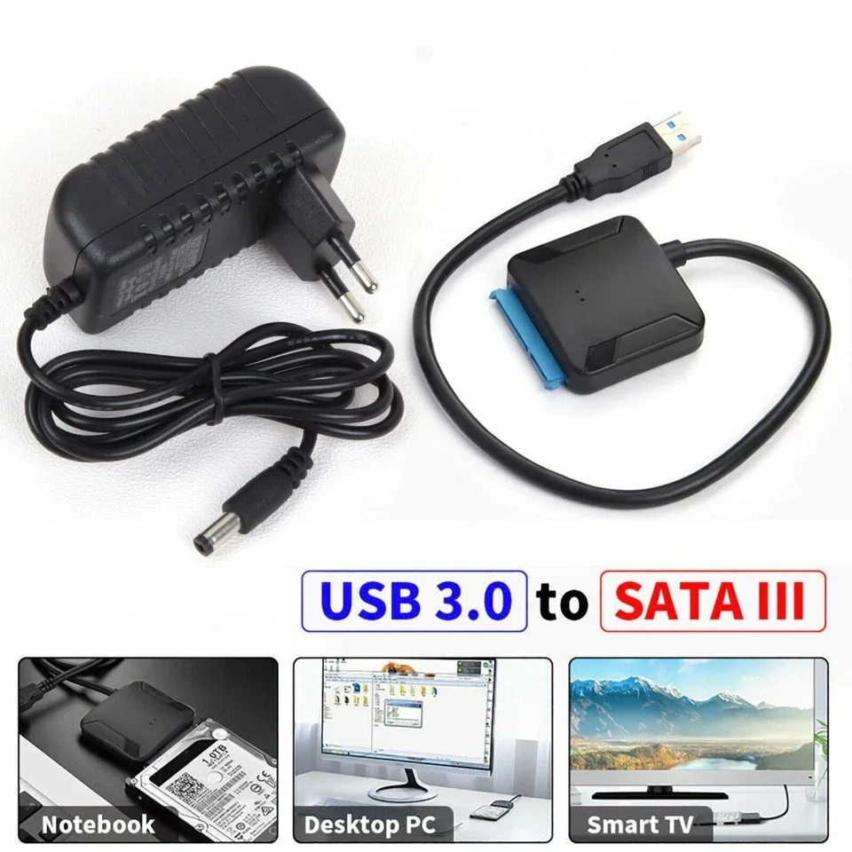 Cabo SATA para USB 3.0, Adaptador USB 3.0 para Disco Rígido SATA III Compatível com HDD/SSD de 2.5 e 3.5 Polegadas, Suporte UASP