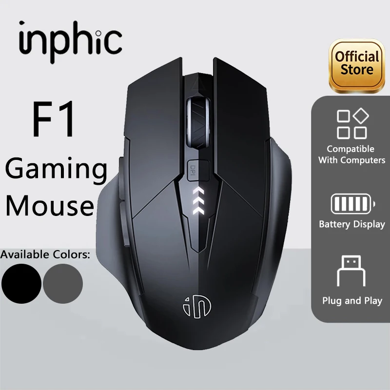 Inphic f1 2.4g mouse sem fio 500mah ergonômico recarregável display de energia escritório casa silencioso computador portátil desktop universal