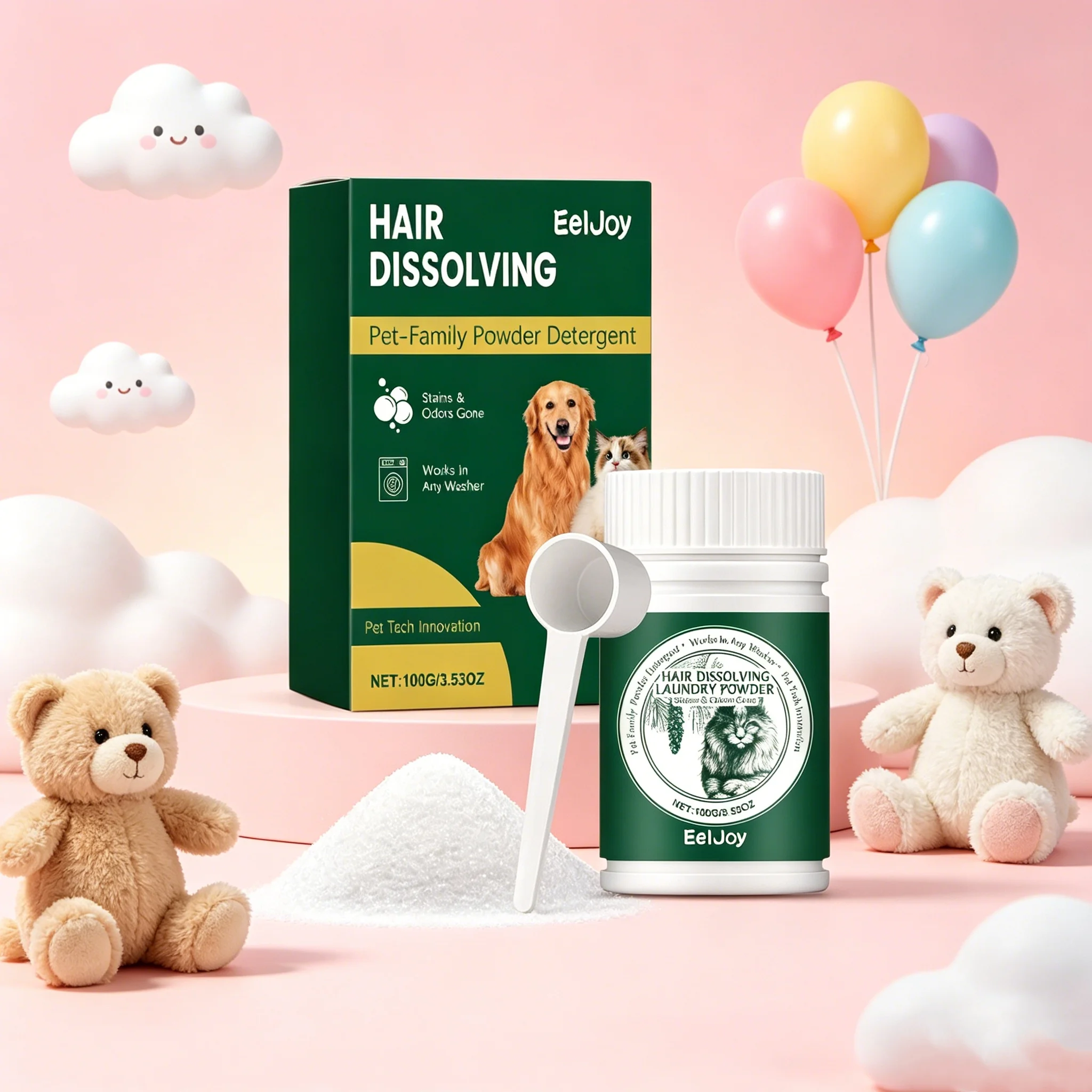Pó Dissolvente de Pelos de Animais para Máquina de Lavar Roupa, Reduz Pelos de Gato e Cão, Seguro para Roupas de Animais e Uso Doméstico, Limpador Dissolvente de Pelos de Cães e Gatos