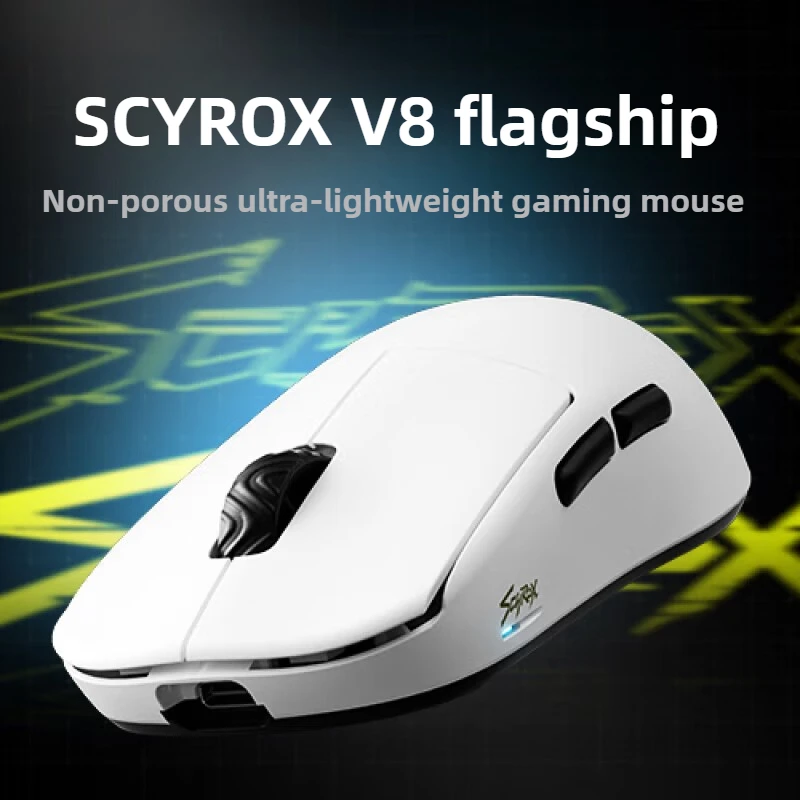 [EM ESTOQUE] SCYROX V8 8K com fio e sem fio ultra-leve 36g mouse para jogos ergonomia PAW3950 E-Sports Ratos PC Gamer Accy