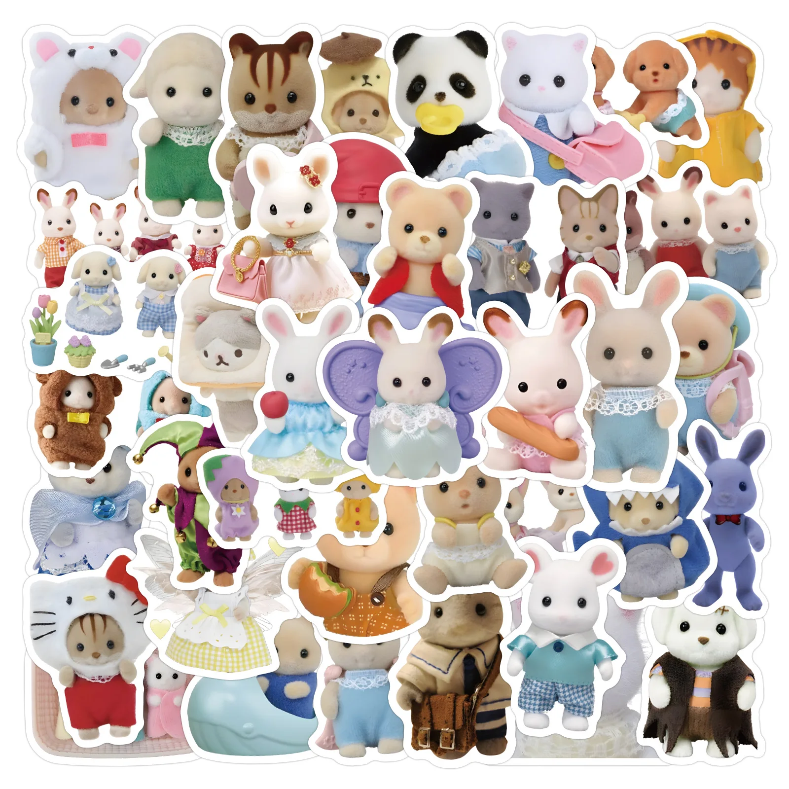 Adesivos Calico Critters 60 peças, Adesivos de Bonecos de Desenho Animado para Crianças, Brinquedo DIY para Capa de Telefone e Caderno