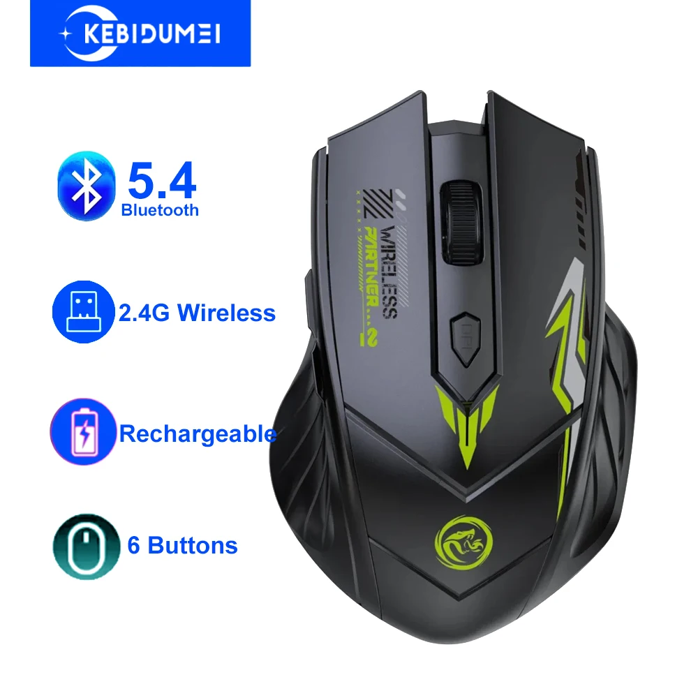 6 botões 2.4g mouse sem fio bluetooth 5.4 mouse modo duplo recarregável ratos 1600 dpi escritório mouse gaming mouse para computador portátil