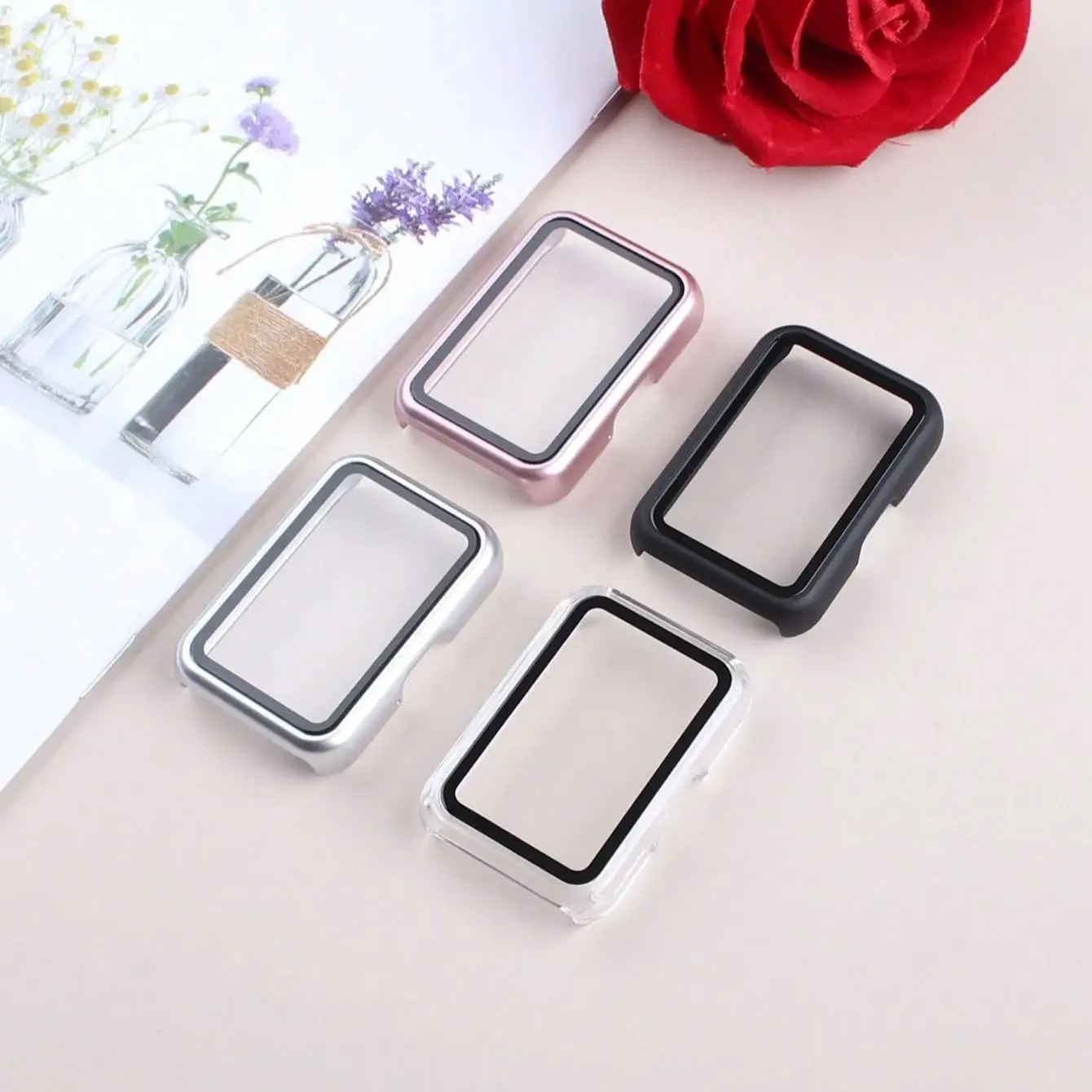 Capa Fosca para Samsung Galaxy Fit3, Protetor de Tela de Vidro Temperado para Smartwatch, Bumper de PC Rígido + Vidro para Relógio Galaxy Fit3