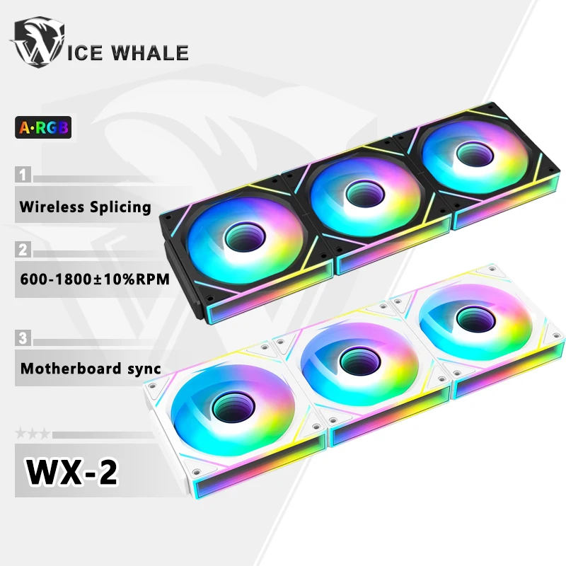 Baleia de gelo WX-2 fio-emmenda caso pc ventilador de refrigeração argb espelho ciclo efeito de luz 600-1800rpm pwm resfriamento de água 360mm ventilador refrigerador