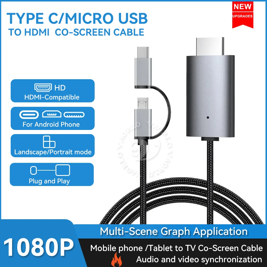 Ld39 fio hd streaming display tv vara dongle micro usb tipo c para hdmi cabo compatível espelhamento tela para telefone tablet para tv