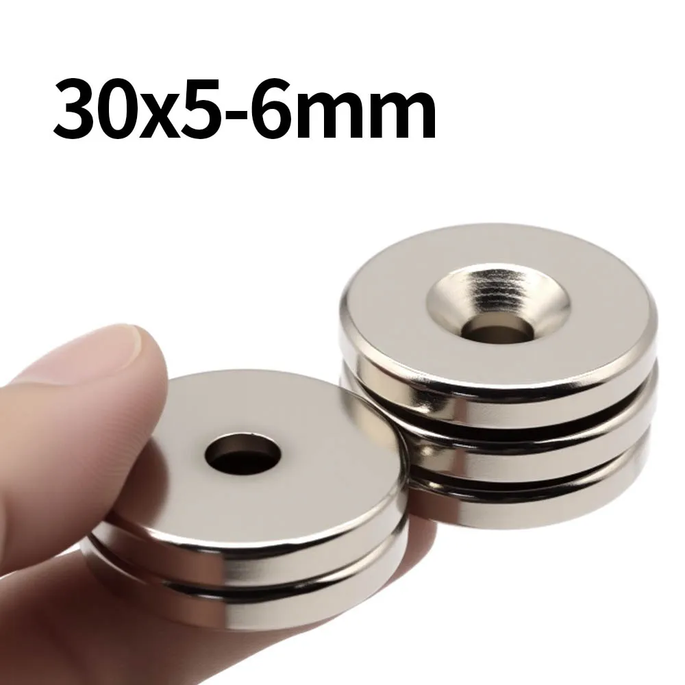 Ímã de neodímio super forte 30x5-6mm n35 ndfeb imanes magnéticos permanentes redondos com furos ímãs poderosos geladeira