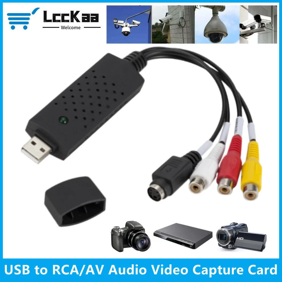 LccKaa Adaptador de placa de captura de áudio e vídeo USB com cabo USB Conversor de captura de vídeo USB 2.0 para RCA para TV DVD Dispositivo de captura VHS