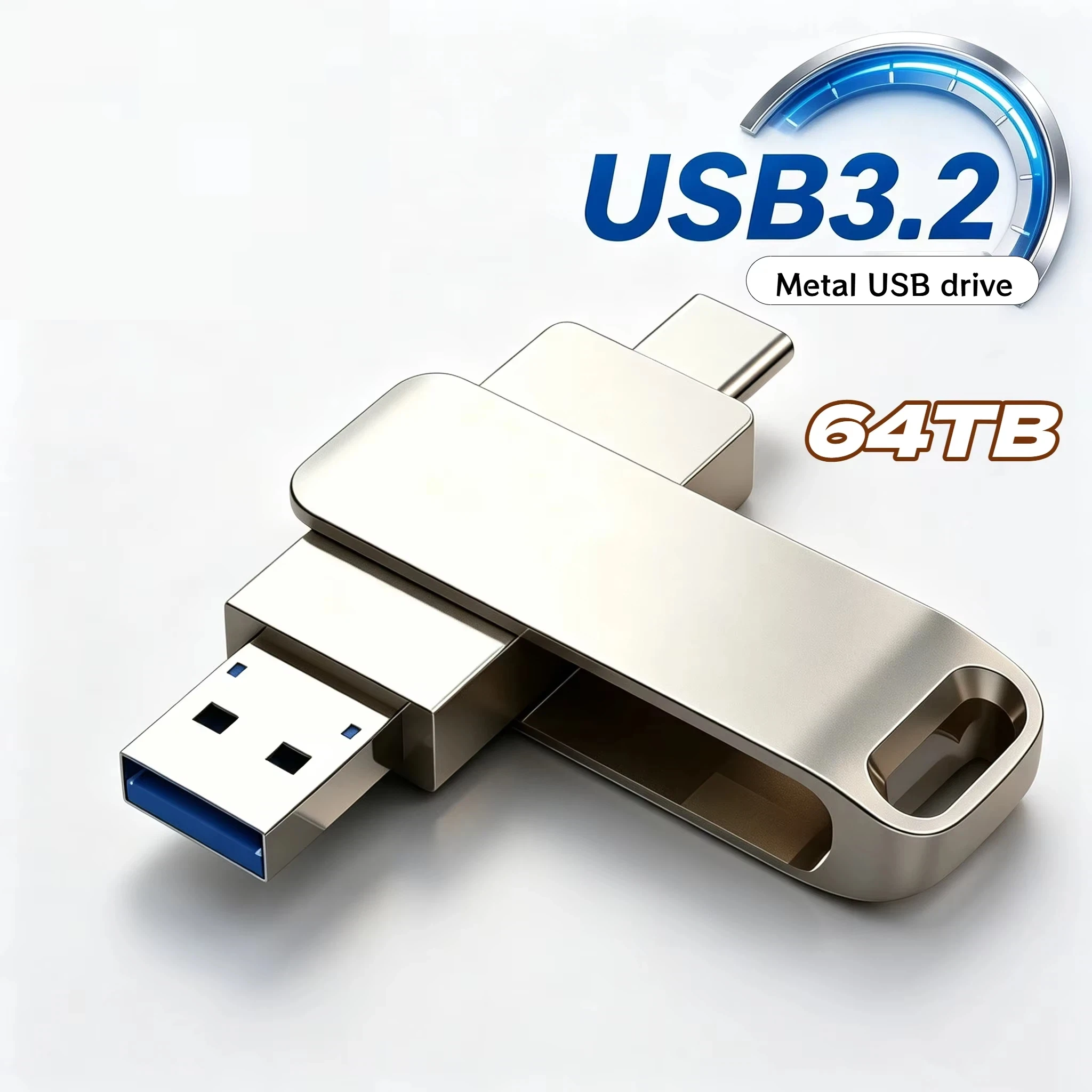 Pen drive USB3.2 de metal de alta velocidade, tipo C, com capacidade real de 64TB, 16TB, 8TB, 4TB, para telefone e computador.
