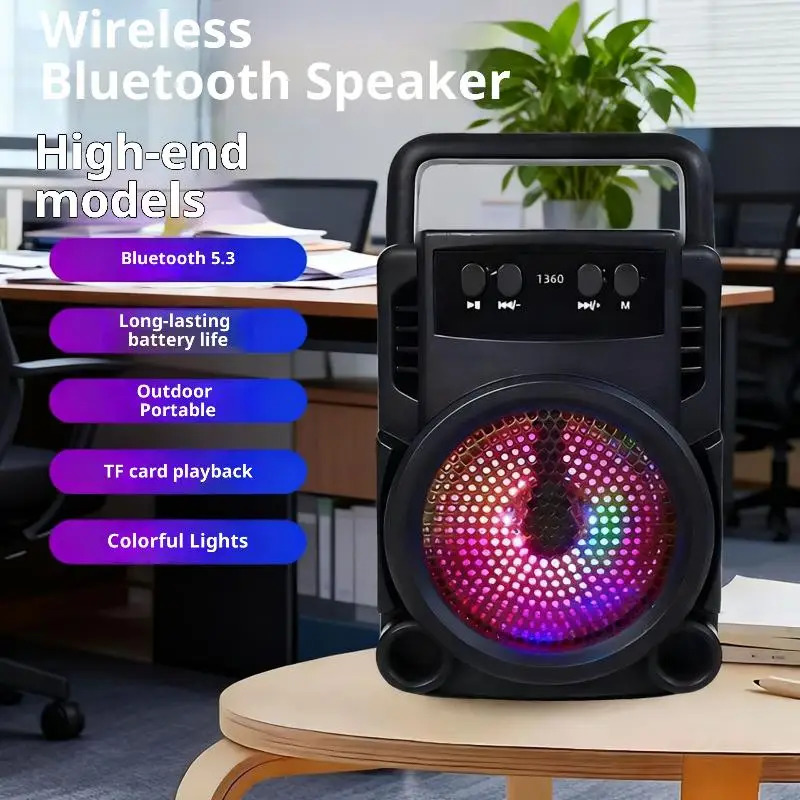 Caixa de Som Bluetooth com Design Elegante, Som de Alta Qualidade, Longa Duração da Bateria, Iluminação Ambiente, Subwoofer Portátil e Volume Alto