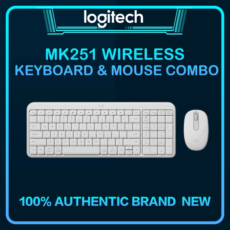 Combo Original Logitech MK251 Teclado e Mouse Sem Fio 2.4GHz Plug and Play Kit Ergonômico para Escritório para PC Laptop Desktop