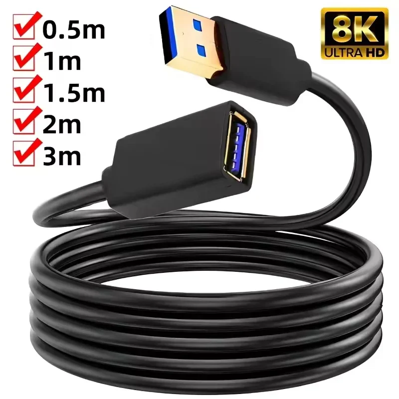 Cabo Extensor USB 3.0 2.0, Fio de Transferência Rápida de Dados, 0.5/1/1.5/2/3M para Smart TV, Xbox One, SSD, PC, Laptop Cabo Extensor USB 3.0 2.0, Fio de Transferência Rápida de Dados, 0.5/1/1.5/2/3M para Smart TV, Xbox One, SSD, PC, Laptop