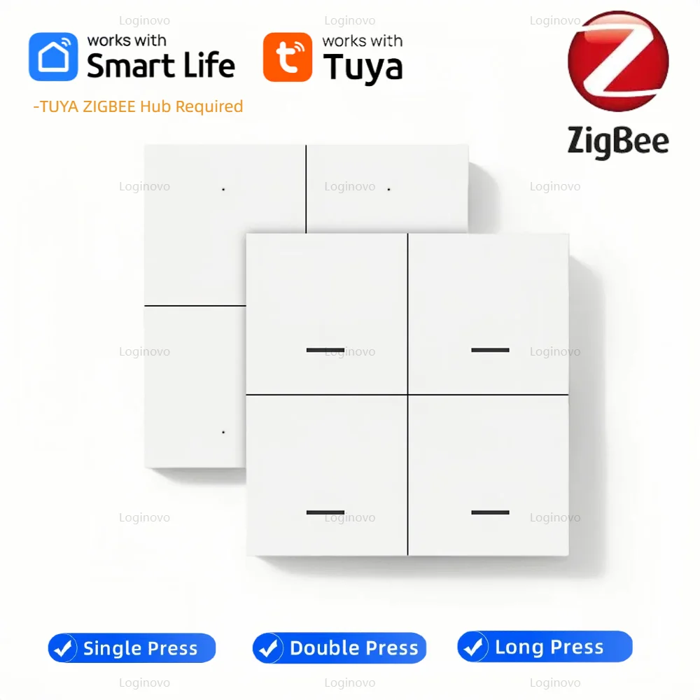 Interruptor de cena zigbee, 4 gang, 12 cenário, controle de botão sem fio, alimentado por bateria, vida inteligente, aplicativo tuya, automação residencial