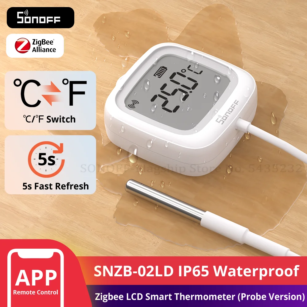 Sonoff SNZB-02LD ip65 zigbee lcd termômetro inteligente com sonda detectar piscina banheira geladeira freezer medição de temperatura líquida
