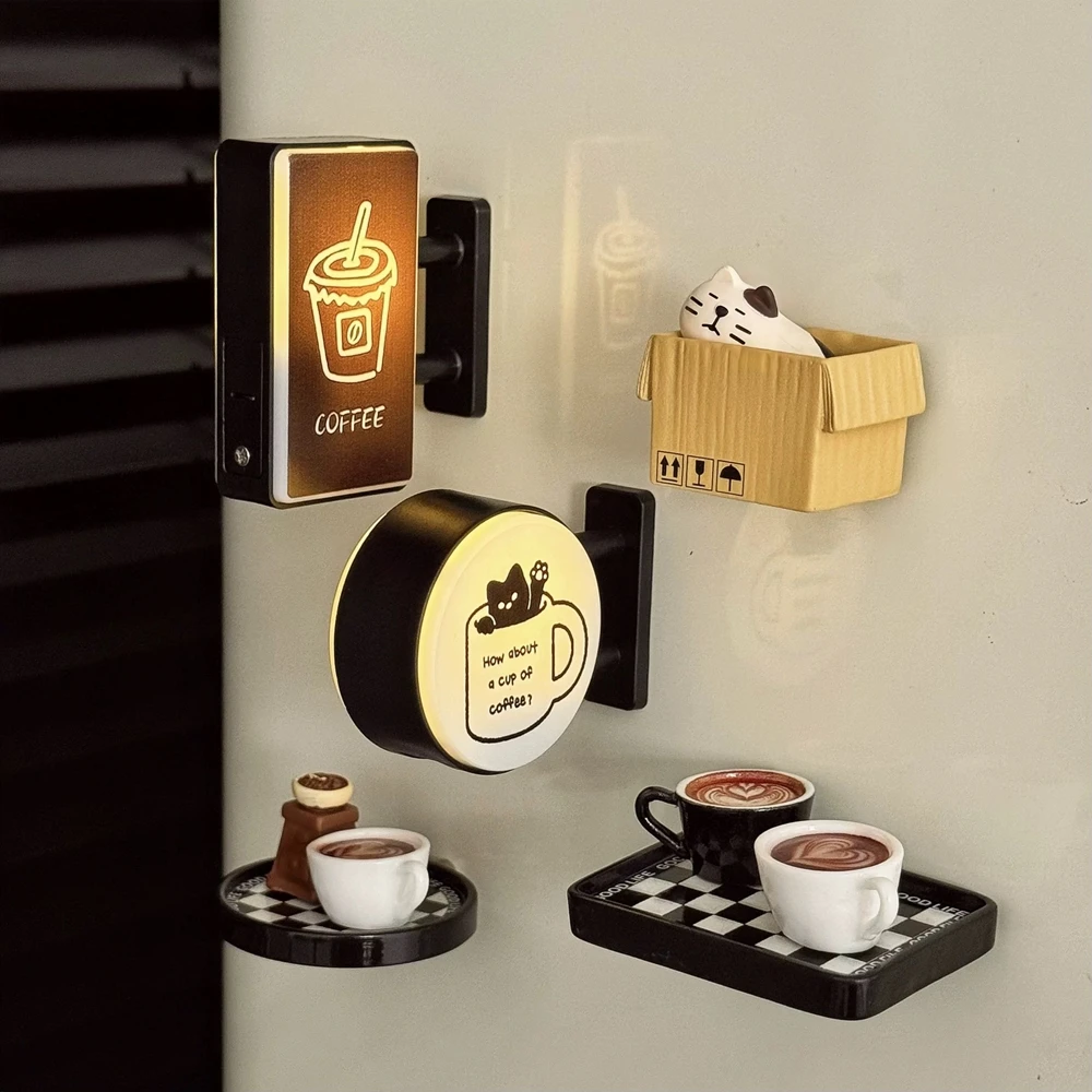 Retro café canto geladeira ímã luz geladeira ímã magnético casa miniatura pegboard cafeteria decoração brilhante