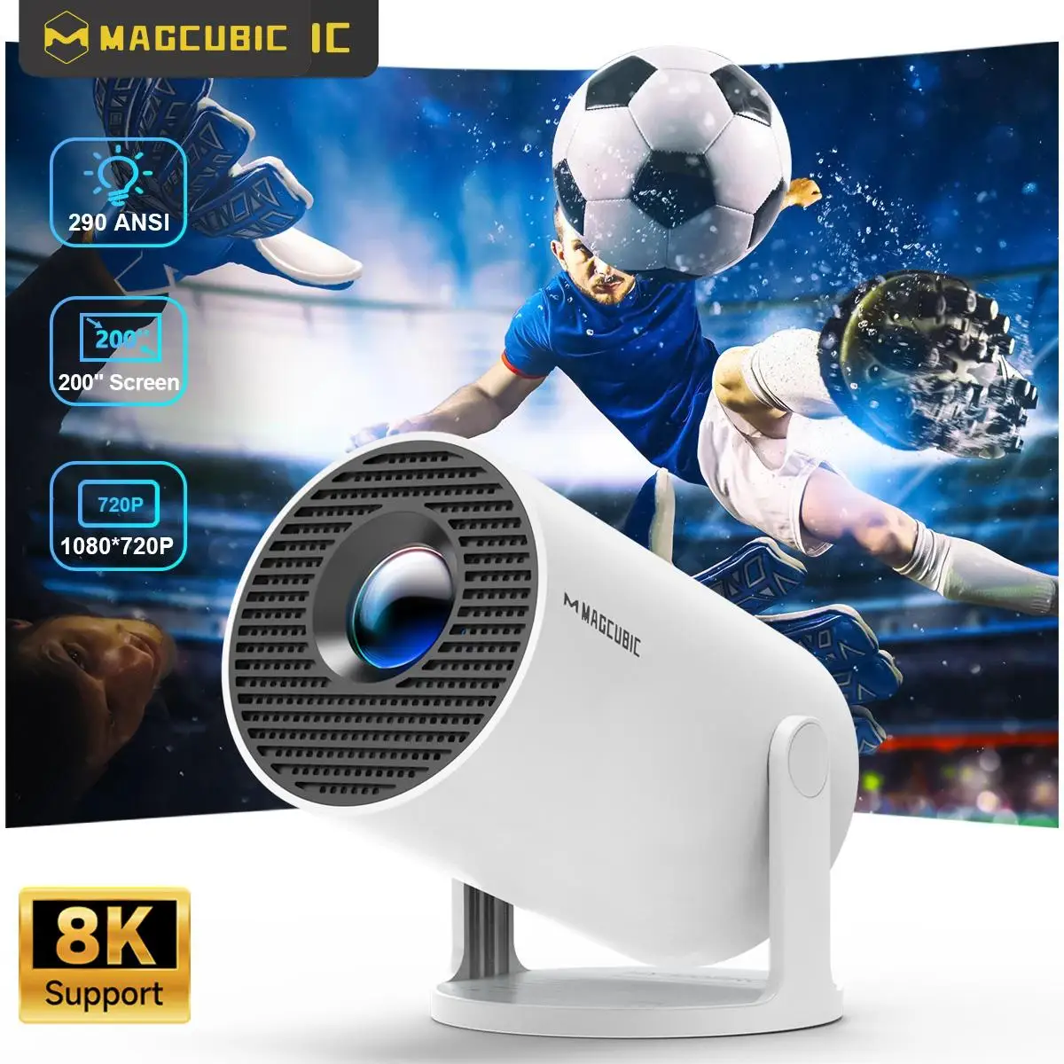 Projetor Magcubic HY300 PRO 8K Android 14 Dual Wifi6 290ANSI Allwinner H726 BT5.4 1080P 1280*720P Projetor de cinema em casa ao ar livre