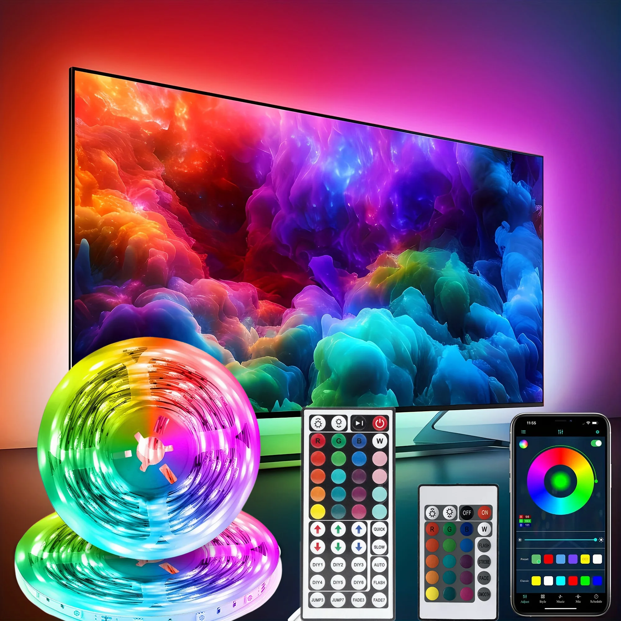 Faixa de luz led inteligente para jogos, rgb 5050, usb 5v, sincronização de música, 24/44 teclas, controle remoto por aplicativo, fita flexível para sala de jogos, luz de fundo de tv