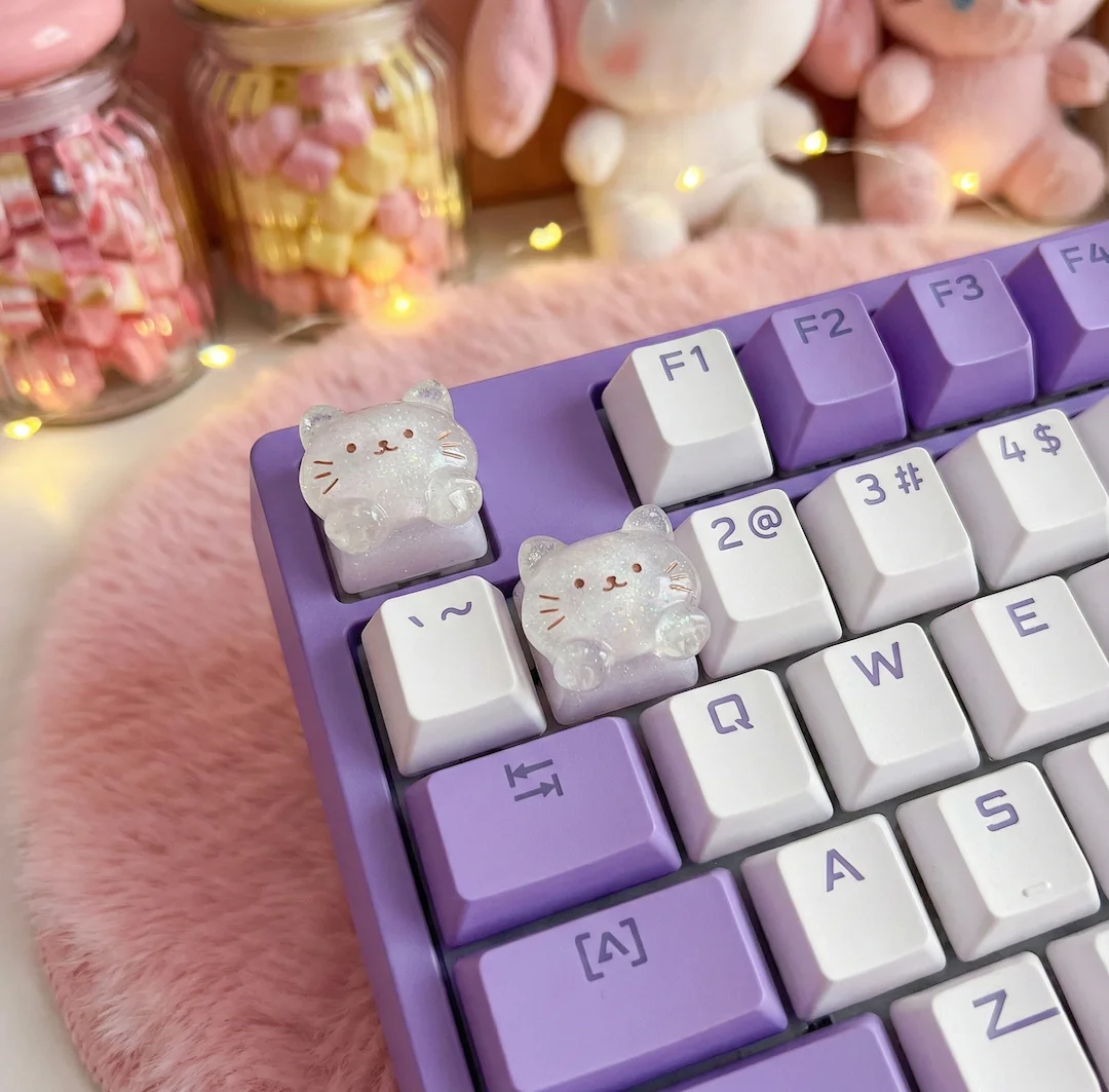 Conjunto de 2 Teclas de Gato Fofas para Teclado Mecânico Kawaii DIY, Substituição para Switch Cherry MX, Decoração Estética para Mesa, Presente para Gamer