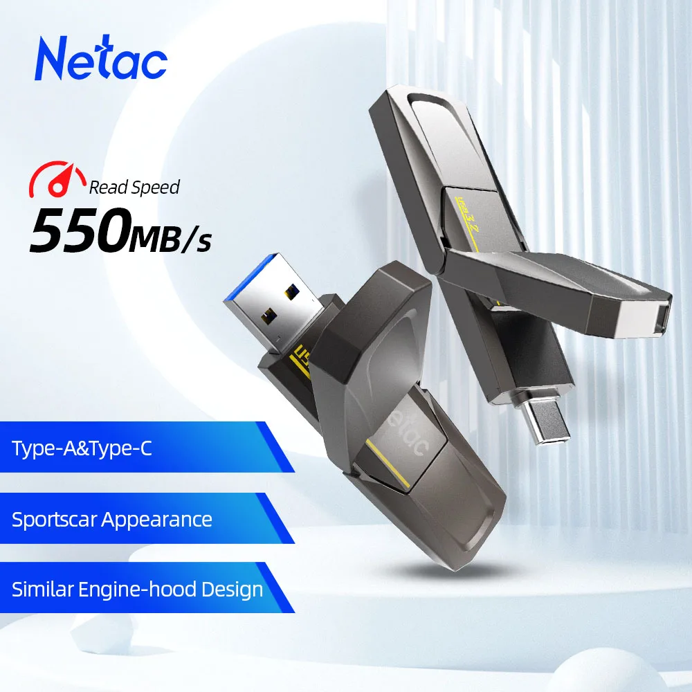 Netac USB 3.2 Pen Drive de Estado Sólido 128GB 256GB 512GB 1TB 520 MB/s Tipo C USB Flash Drive Frete Grátis Item US5 para Laptop Phone