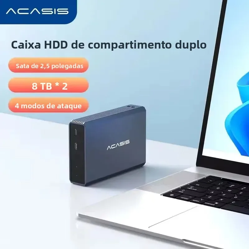 Gabinete para HDD externo ACASIS RAID de 2 baias - Dock USB 3.0 para disco rígido duplo para SSD/HDD SATA de 2,5", compatível com RAID/JBOD e sem ferramentas