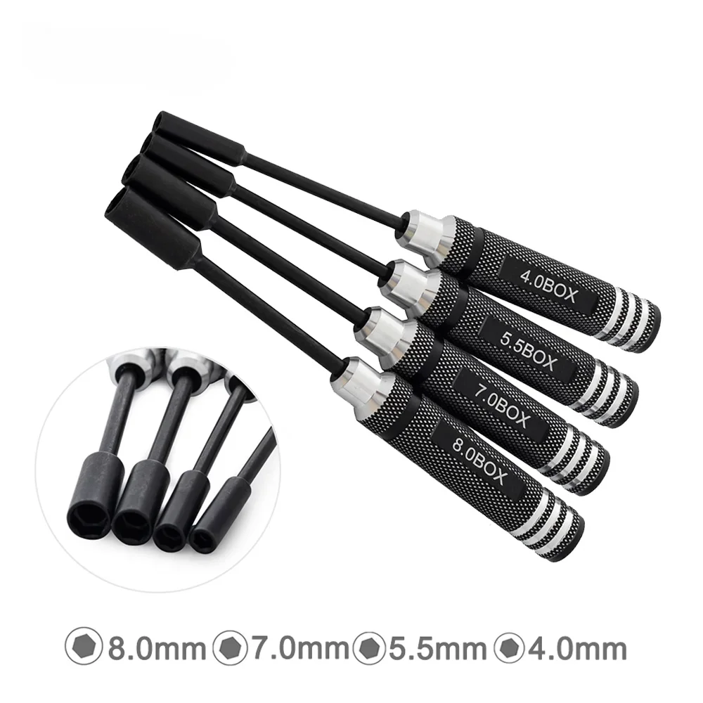 Kit de Chaves de Soquete Sextavadas de 4.0mm / 5.5mm / 7.0mm / 8.0mm – Conjunto de Ferramentas de Precisão para Reparo de Carros RC, Quadricópteros e Drones Kit de Chaves de Soquete Sextavadas de 4.0mm / 5.5mm / 7.0mm / 8.0mm – Conjunto de Ferramentas de Precisão para Reparo de Carros RC, Quadricópteros e Drones