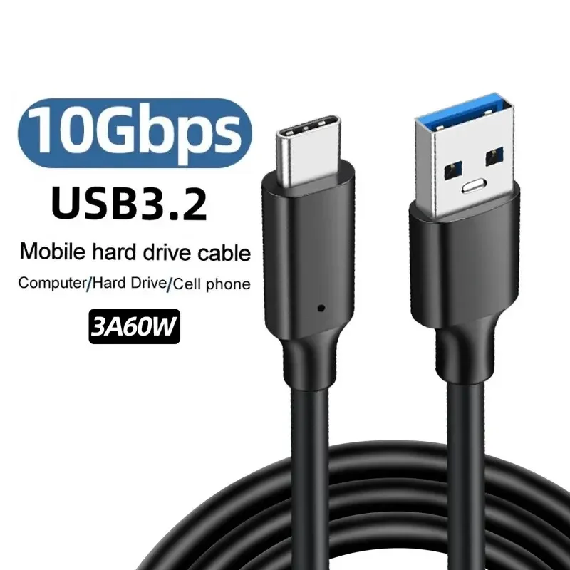 Cabo usb3.2 10gbps usb tipo a para usb c 3.1/3.2 gen2 cabo de transferência de dados usb c ssd cabo de disco rígido 3a 60w qc 3.0 carregamento rápido