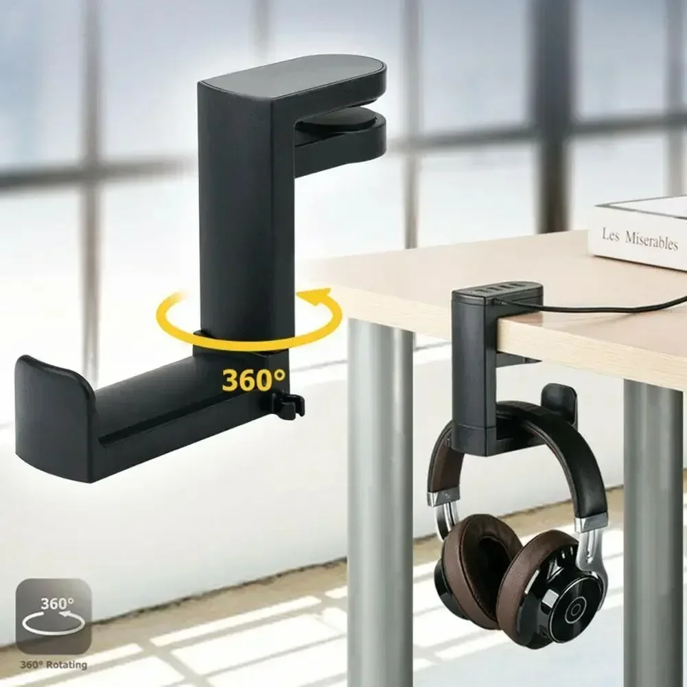 Suporte de Fone de Ouvido Sem Furo, Clipe de Fixação para Headset Gamer, Suporte Ajustável para PC, Gancho de Mesa com Clipes de Cabo Universal