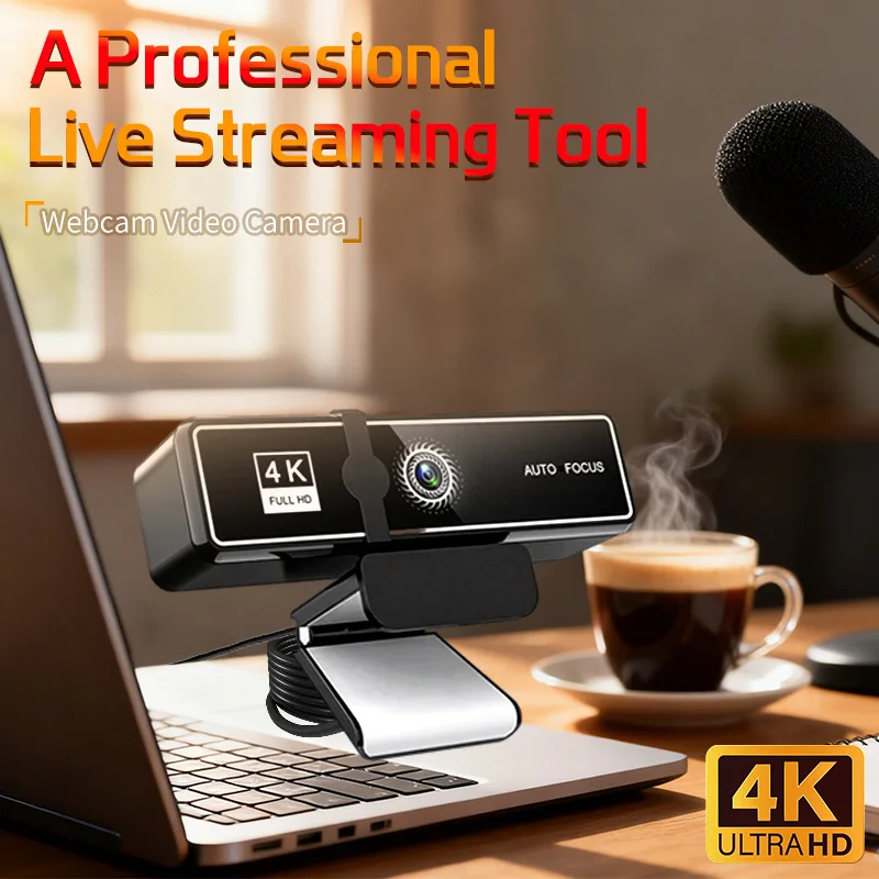 Webcam 4K com autofoco 60FPS, câmera de computador USB 2K/1080P com microfone duplo integrado e capa de privacidade, para Zoom/Skype, PC/Mac La