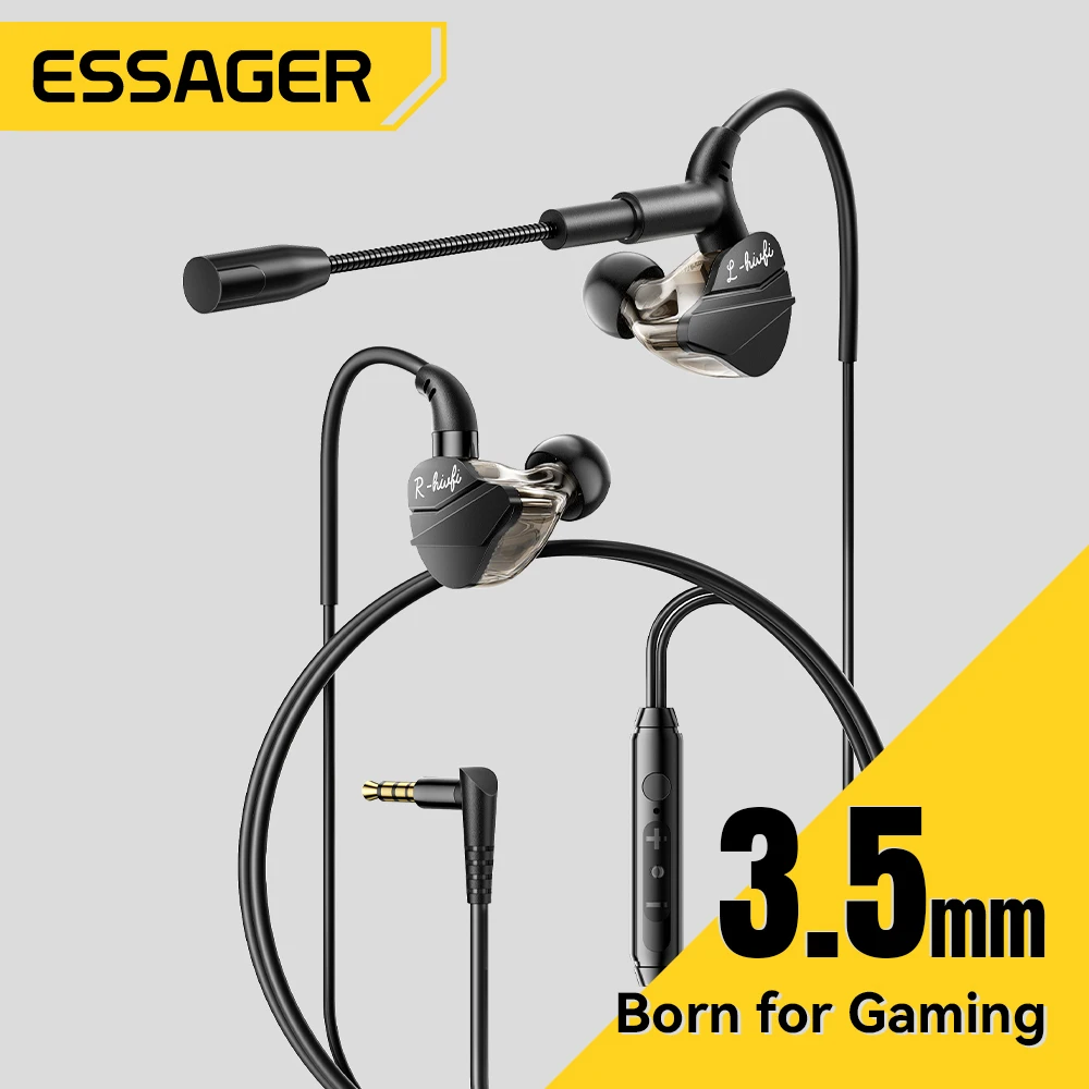 Essager jogo fones de ouvido 3.5mm usb tipo c com fio fones de ouvido jogos controle volume microfone para android mp3/mp4