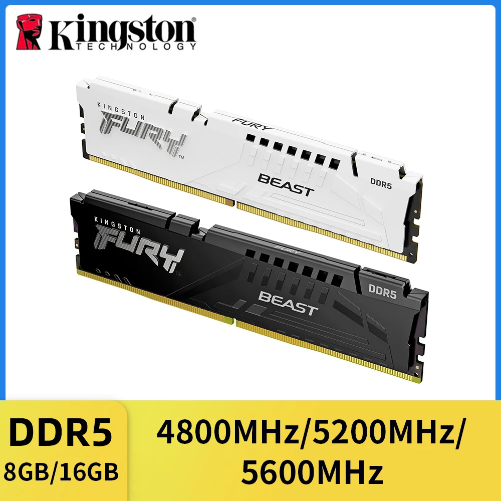 Memória Kingston Fury Beast DDR5 16GB 4800 5200 5600MHz para Desktop, Compatível com CPU AMD e Intel, Módulo de Memória RAM de 288 PIN