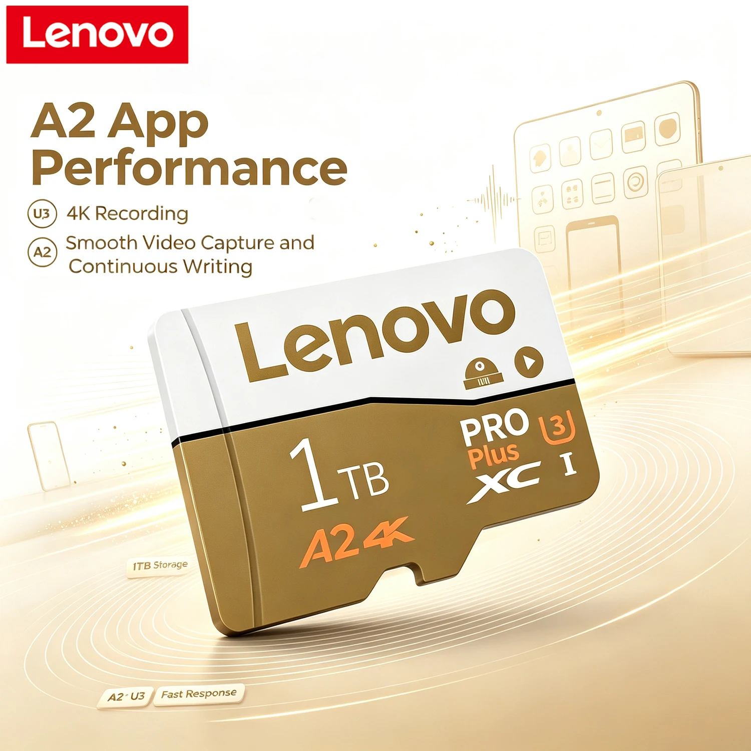 Cartão Micro SD Lenovo de 1 TB, alta velocidade, U3, V30, para gravação em 4K, cartão TF, cartão de memória de alto desempenho, 128 GB, para câmaras de telemóvel e drones.