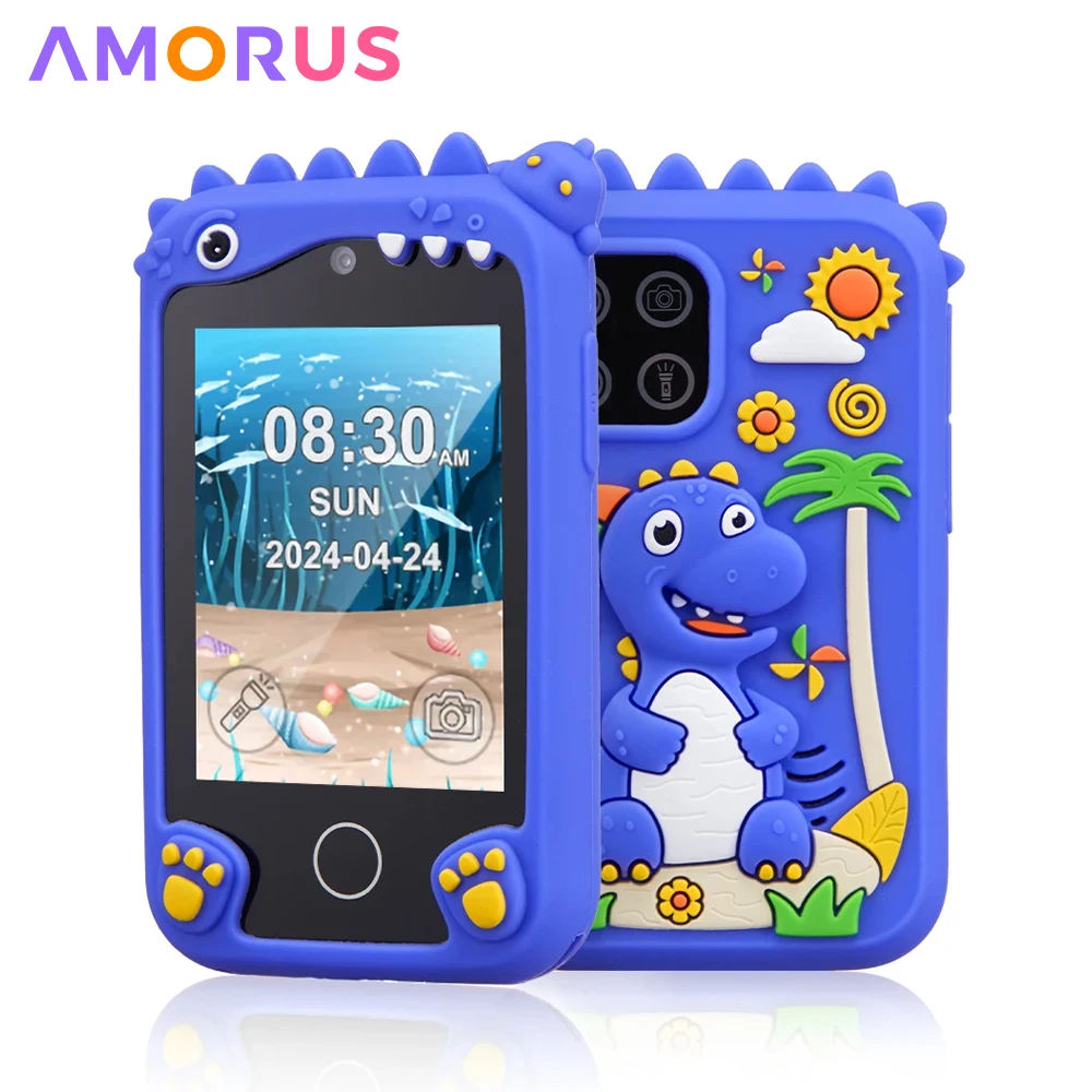 Amorus crianças brinquedo de telefone inteligente 2.8 polegada touchscreen câmera digital brinquedos para meninos menina brinquedos leitor música presente aniversário natal