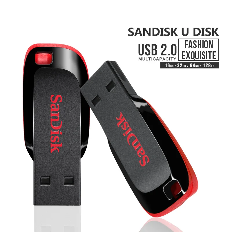 Pen Drive SanDisk CRUZER BLADE USB FLASH DRIVE CZ50 USB 2.0 128GB 64GB 32GB 16GB Mini Pen Drive com Suporte para Verificação Oficial