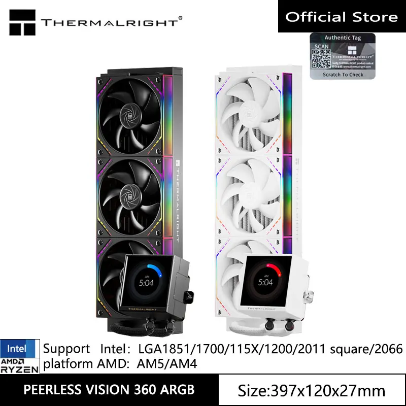 Thermalright PEERLESS VISION 360 ARGB Radiador de água fria multifuncional, tela cheia de 3,95 polegadas/ventilador de emenda sem fio/suporte LGA1851