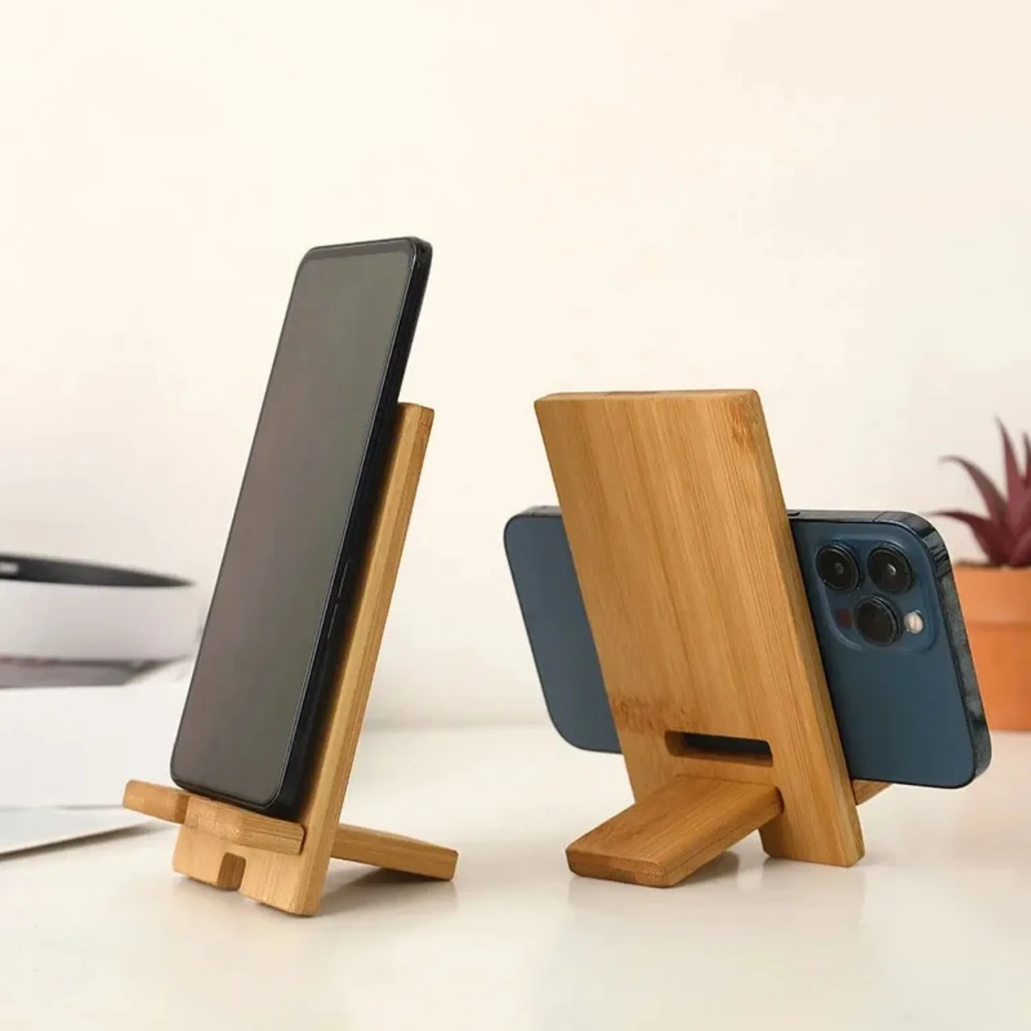 Suporte de Telefone de Bambu para Mesa, Prático Suporte de Carregamento de Smartphone em Madeira, Criativo e Multifuncional